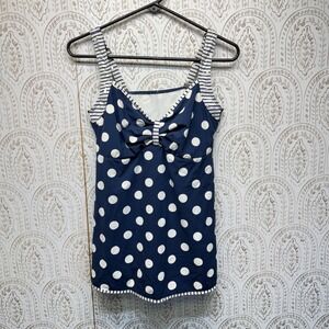 Sunflair Tankini Top Womens C-Cup Blue Polka Dot Bow Trim Adjustable Strap